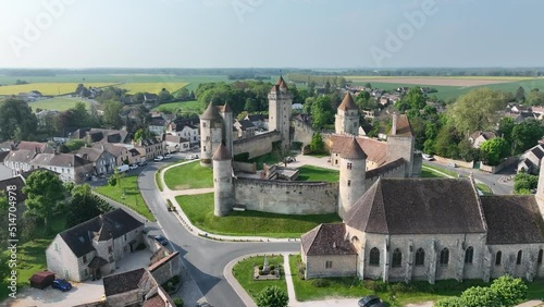 Aerial view of Blandy castle in Northern France typical feudal fortress transferred into lordly residence in Gothic style, hexagonal enclosure photo