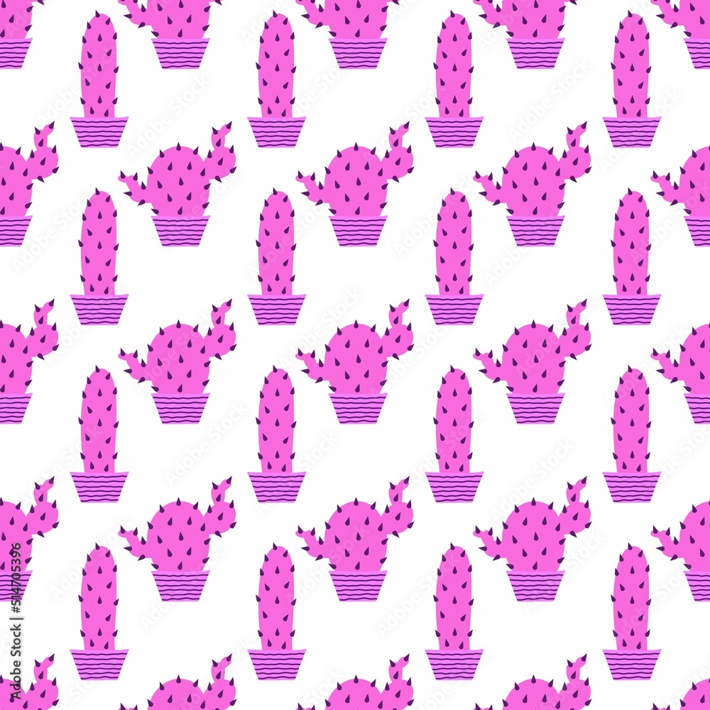 Summer floral seamless cartoon cactus pattern for fabrics and textiles and packaging and wrapping paper and kids Summer floral seamless cartoon cactus pattern for fabrics and textiles and packaging and wrapping paper and kids