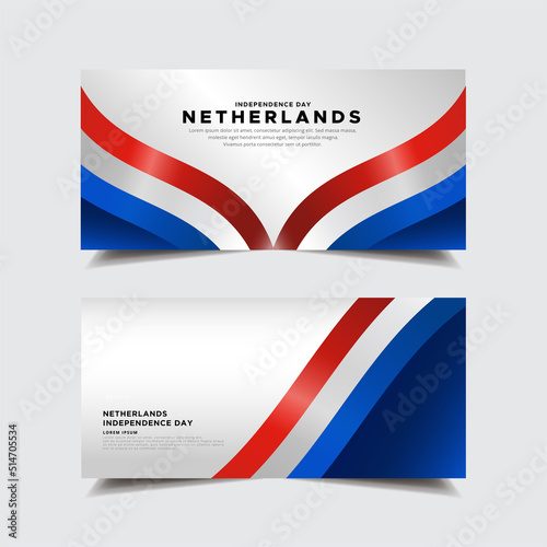 Collection of Netherlands independence day design banner. Holland independence day with wavy flag vector.