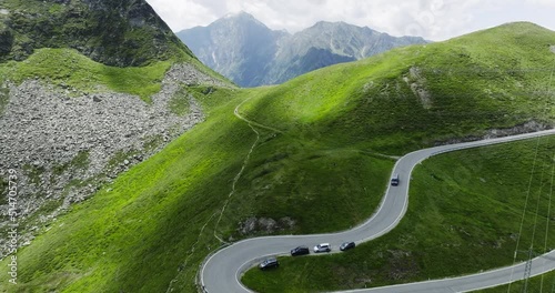 Aerial view of Hairpin Road and Motorcycles seen from above. Mountain Pass Road photo