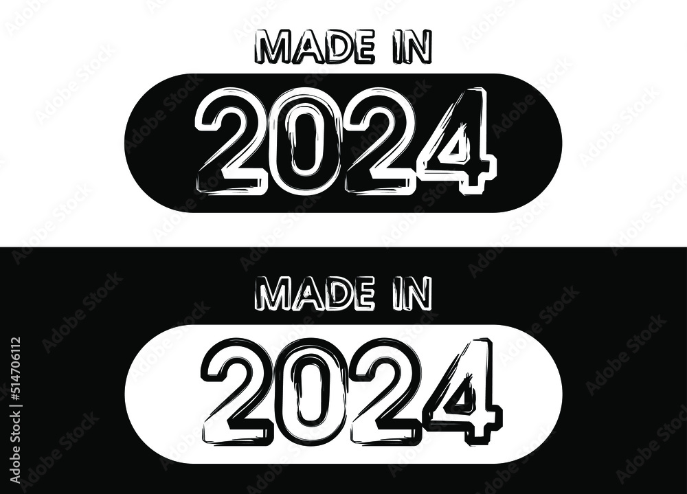 Made in 2024 year set. Black and white vector set for birthday date