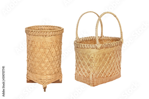 bamboo basket two thailand style Isolated on white background with clipping path include for design usage purpose.