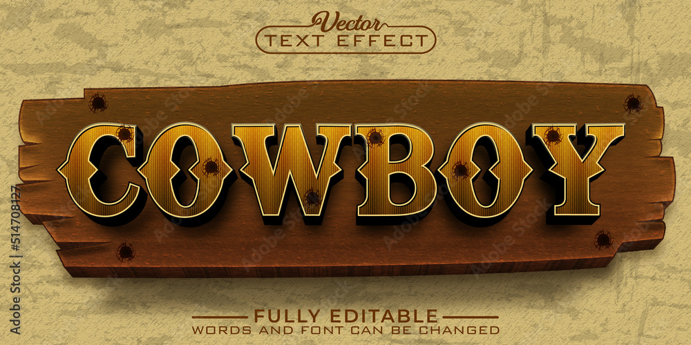 Western Cowboy Vector Editable Text Effect Template - obrazy, fototapety, plakaty 