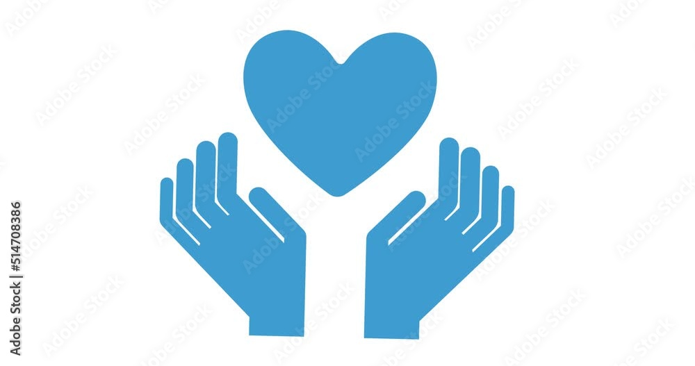 Animation of hands with heart icons over white background Animation of hands with heart icons over white background