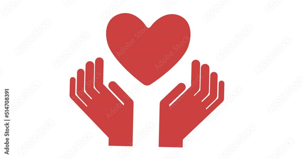 Animation of hands with heart icons over white background Animation of hands with heart icons over white background