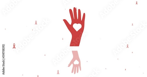 Wallpaper Mural Animation of hands with heart and cancer ribbons icons over white background Torontodigital.ca