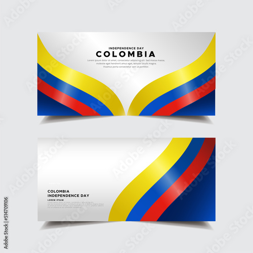 Collection of Colombia independence day design banner. Colombia independence day with wavy flag vector.