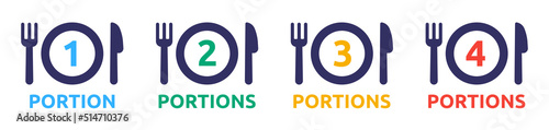 Portions serving vector icon set. Quantity of food symbol for plate proportions concept illustration.