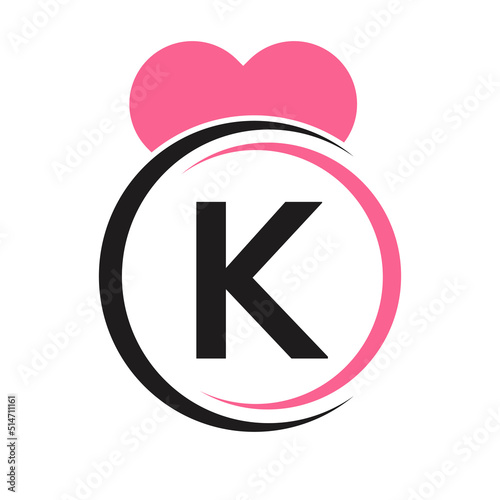 Free Download Initial Letter K Logo with Love Icon or Heart Sign In Modern Style Vector Template - GFXLoad