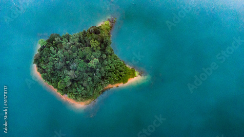 aerial view of an isolated island in Khao Sok NAtional Park in Thailand