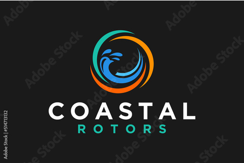 Beach coast water logo icon, simple minimalist design wave