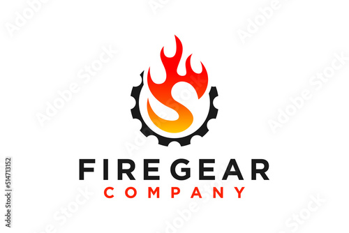 Fire cog gear logo icon flame industry energy company symbol identity