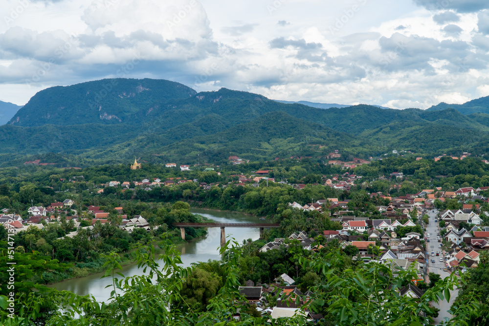 Top Landmark Phousi Hill, Viewpoint and landscape in luang prabang, Laos.