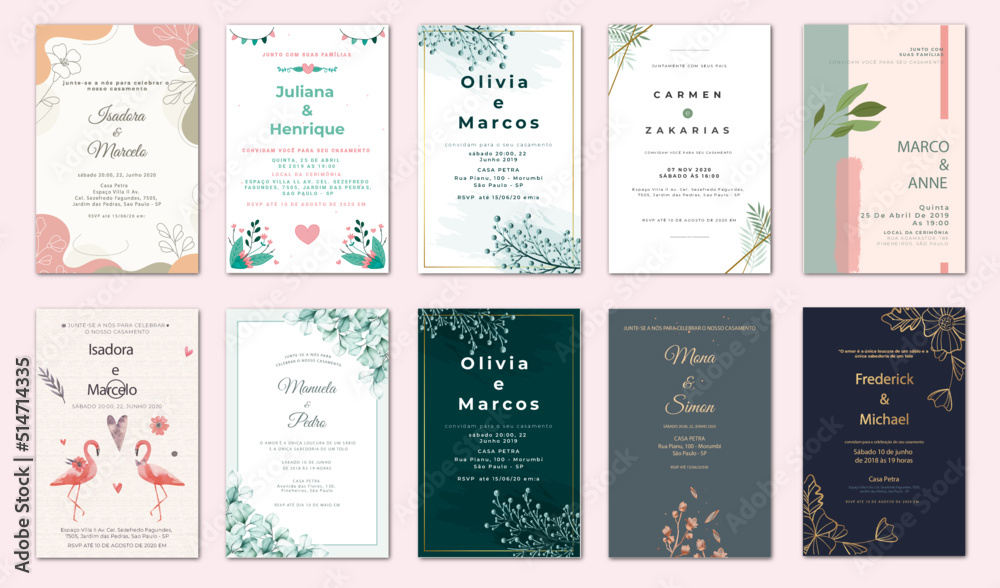 Wedding invitation Bundle of six cards