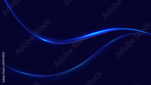 Abstract blue shiny glowing wave moving lines with lighting effect design elements on dark background