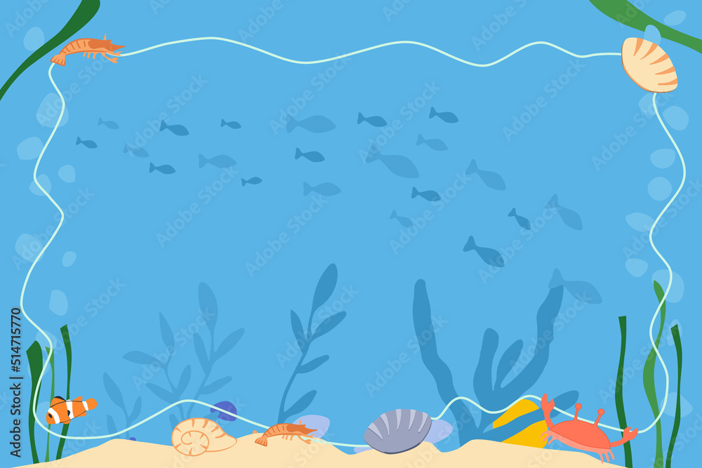 Marine life, underwater world with sea ocean animals. Vector illustration