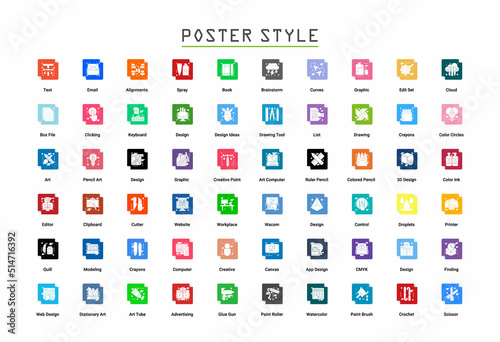 Art & Designing, drawing and web and graphic design icons set. Glyph Flat vector illustration.