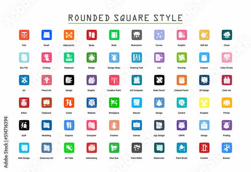 Art & Designing, drawing and web and graphic design icons set. Glyph Flat vector illustration.