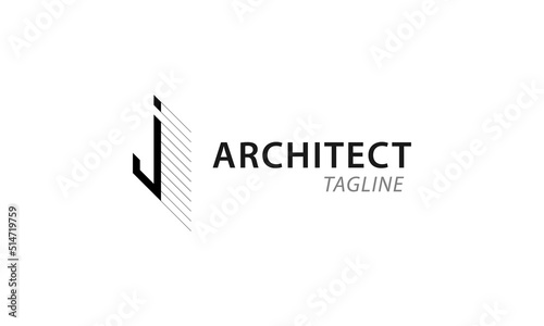 Architect, planning and structure logo design template. Monogram letter J design emblem.