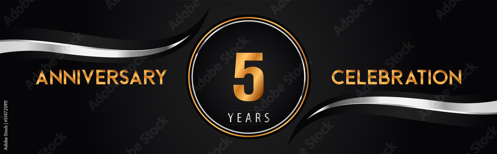 5th golden and silver anniversary logo vector. Premium design for marriage, greetings card, graduation, birthday party, ceremony. 2 years anniversary celebration background. 5th golden and silver anniversary logo vector. Premium design for marriage, greetings card, graduation, birthday party, ceremony. 2 years anniversary celebration background.