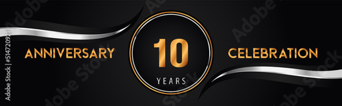 10th golden and silver anniversary logo vector. Premium design for marriage, greetings card, graduation, birthday party, ceremony. 2 years anniversary celebration background.