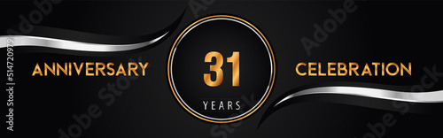 31th golden and silver anniversary logo vector. Premium design for marriage, greetings card, graduation, birthday party, ceremony. 31 years anniversary celebration background.
