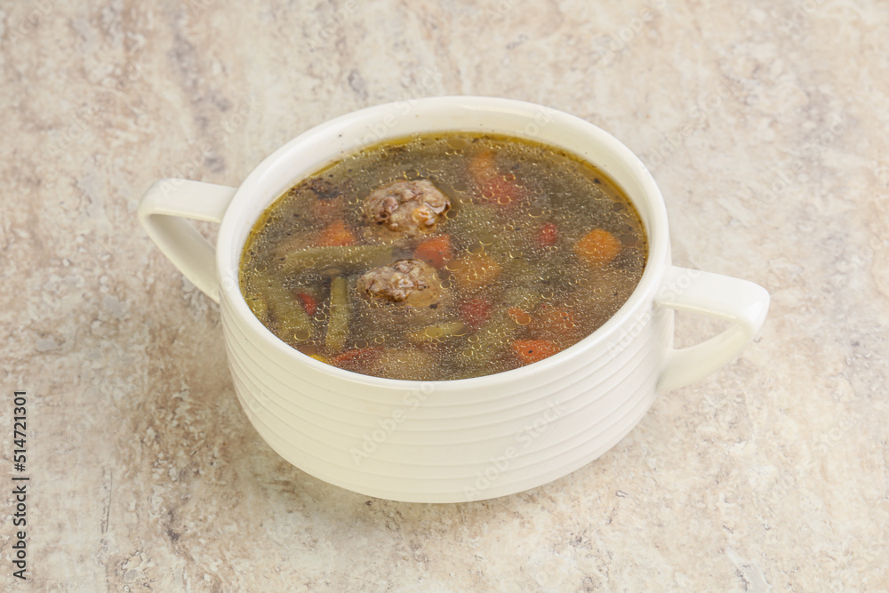 Tasty dietary soup with meatballs Tasty dietary soup with meatballs