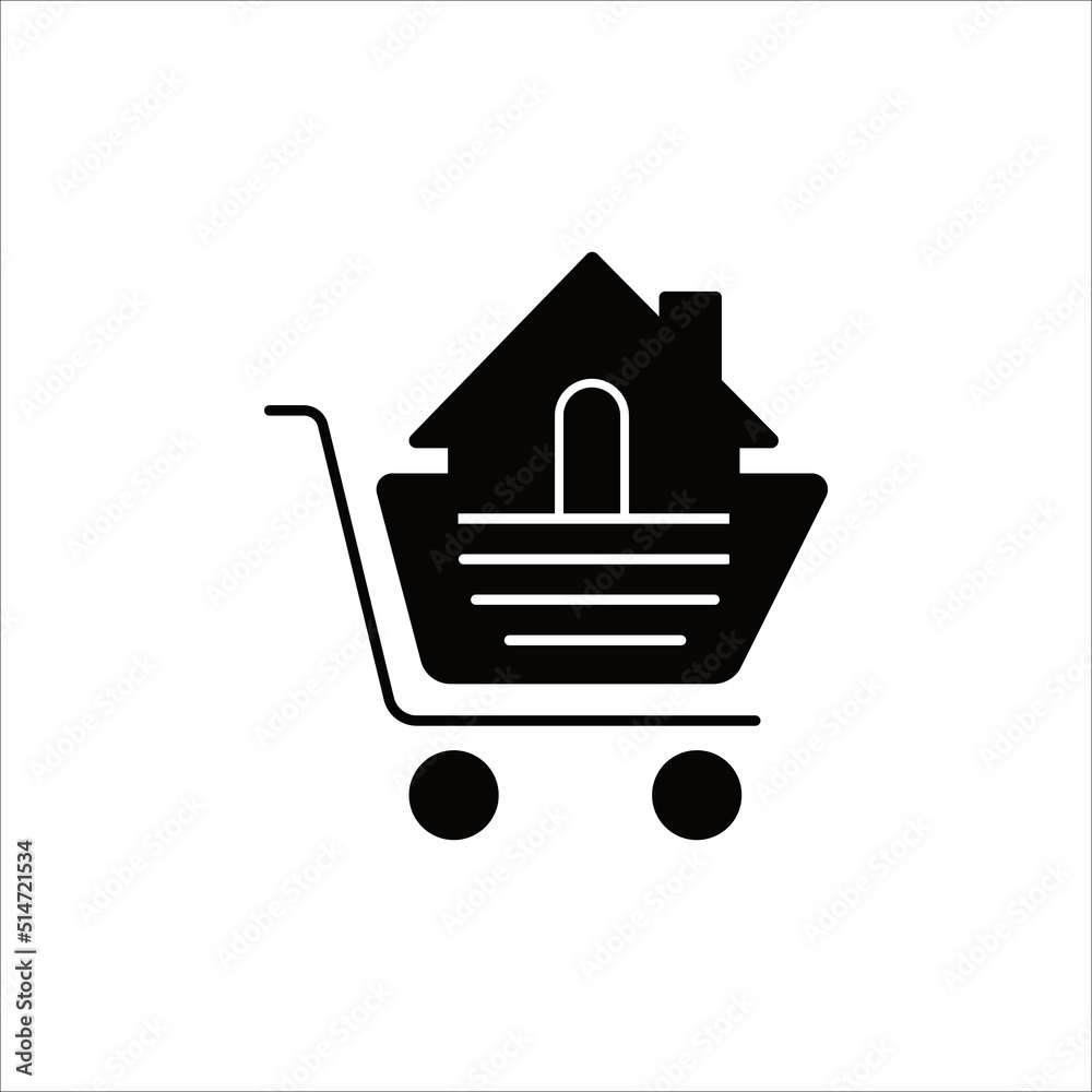 Shopping cart with house inside linear icon isolated sign symbol in vector. Logotype Shopping cart with house inside linear icon isolated sign symbol in vector. Logotype