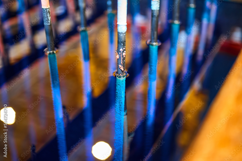 Cathodes put into electrolytic solution to get copper powder Cathodes put into electrolytic solution to get copper powder