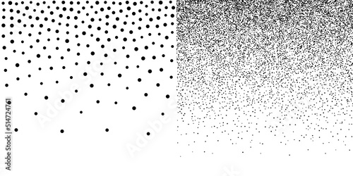 Halftone circle dots gradient backgrounds set. Random dots texture. Vector illustration