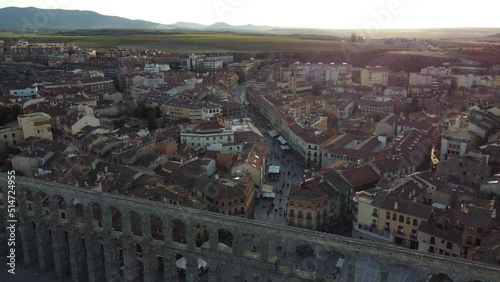 Aerial view of the Segovia aqueduct in Spain. (ID: 514724955)
