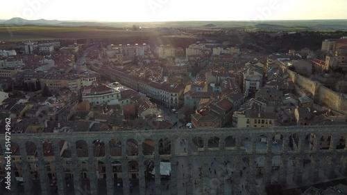 Aerial view of the Segovia aqueduct in Spain. (ID: 514724962)