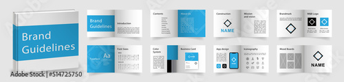 Brand Guidelines template. Light Blue Logo Guideline template. Multi-purpose Brand Manual presentation mockup. Logo Guide Book layout