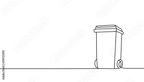 Trash can one line continuous drawing. Recycle bin, Waste container continuous one line illustration. Vector minimalist linear illustration.