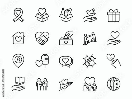 Charity, Kindness, Donation and Raise Money related icon set - Editable stroke, Pixel perfect at 64x64 photo