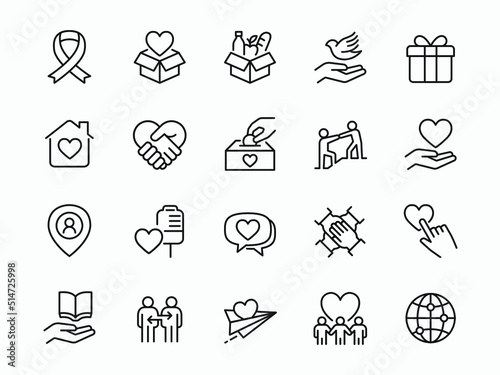 Charity, Kindness, Donation and Raise Money related icon set - Editable stroke, Pixel perfect at 64x64