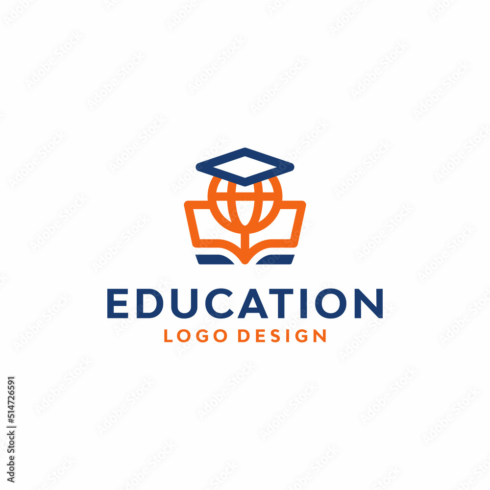 Fototapeta premium education logo design. Vector illustration of book, globe and toga hat. modern logo design vector icon template