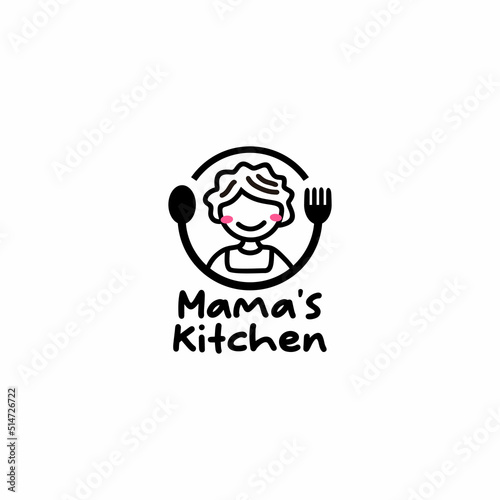 illustration of mother with a fork and spoon, vector line icon logo template