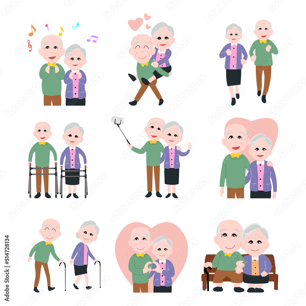 grandparent's day, old people couple, happy grandmother and grandfather, romantic and love