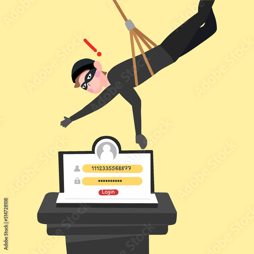 Flat illustration of hacker at laptop,