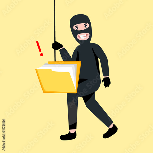 Flat illustration of hacker at laptop,