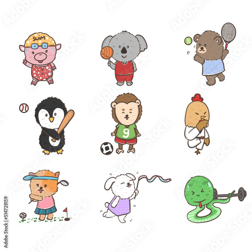 set of sport animals playing