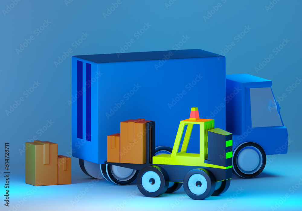 Forklift with boxes. Loading boxes into truck. Preparing box for ...