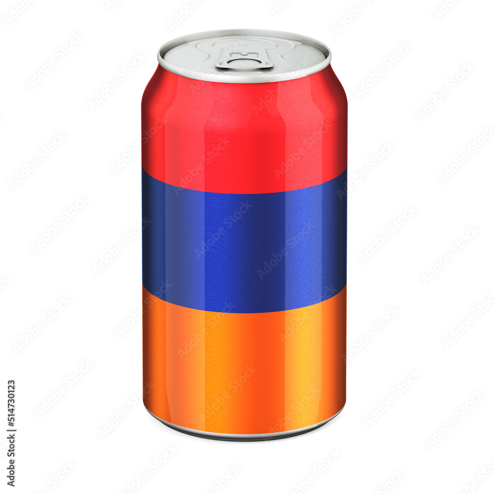 Armenian flag painted on the drink metallic can. 3D rendering Armenian flag painted on the drink metallic can. 3D rendering