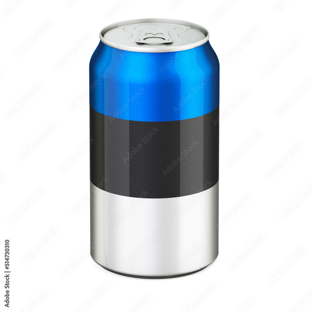 Estonian flag painted on the drink metallic can. 3D rendering Estonian flag painted on the drink metallic can. 3D rendering