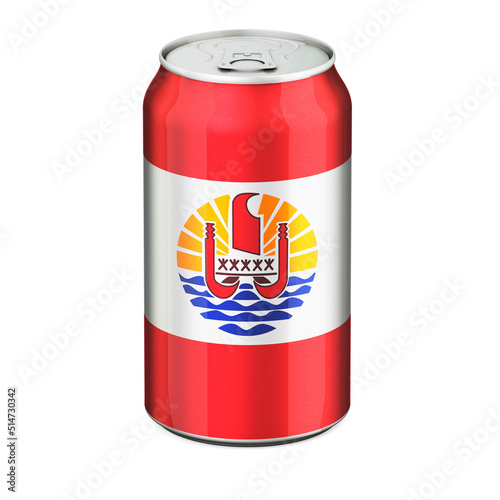 French Polynesian flag painted on the drink metallic can. 3D rendering