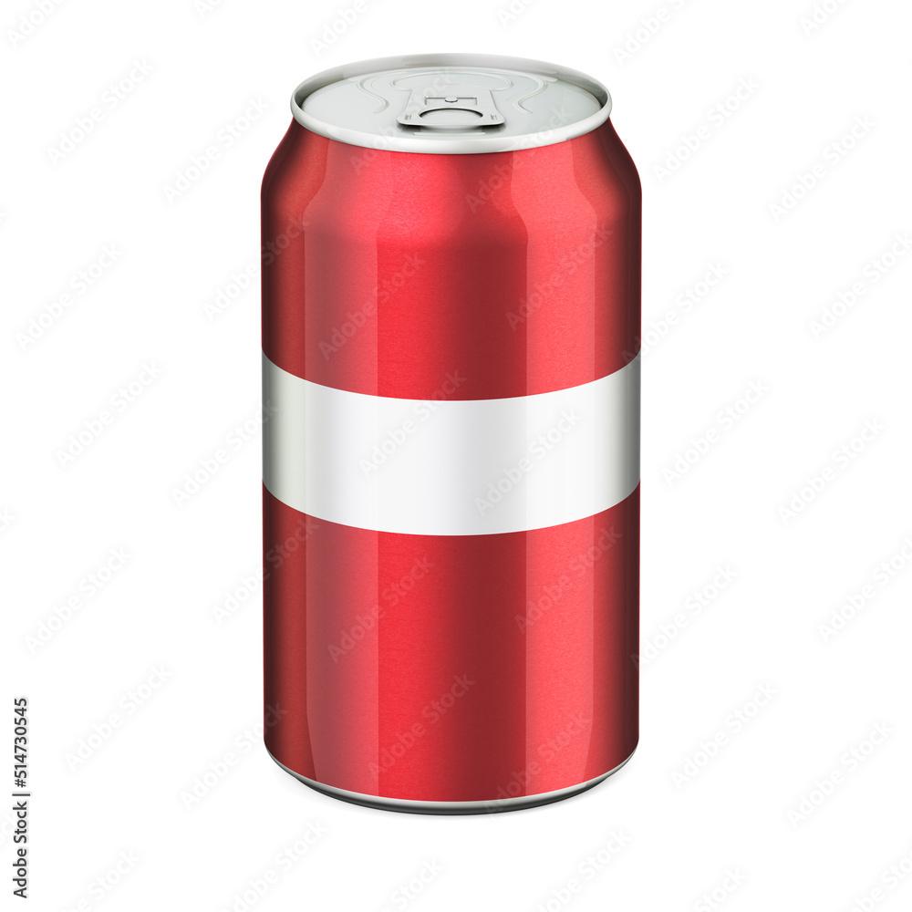 Latvian flag painted on the drink metallic can. 3D rendering Latvian flag painted on the drink metallic can. 3D rendering