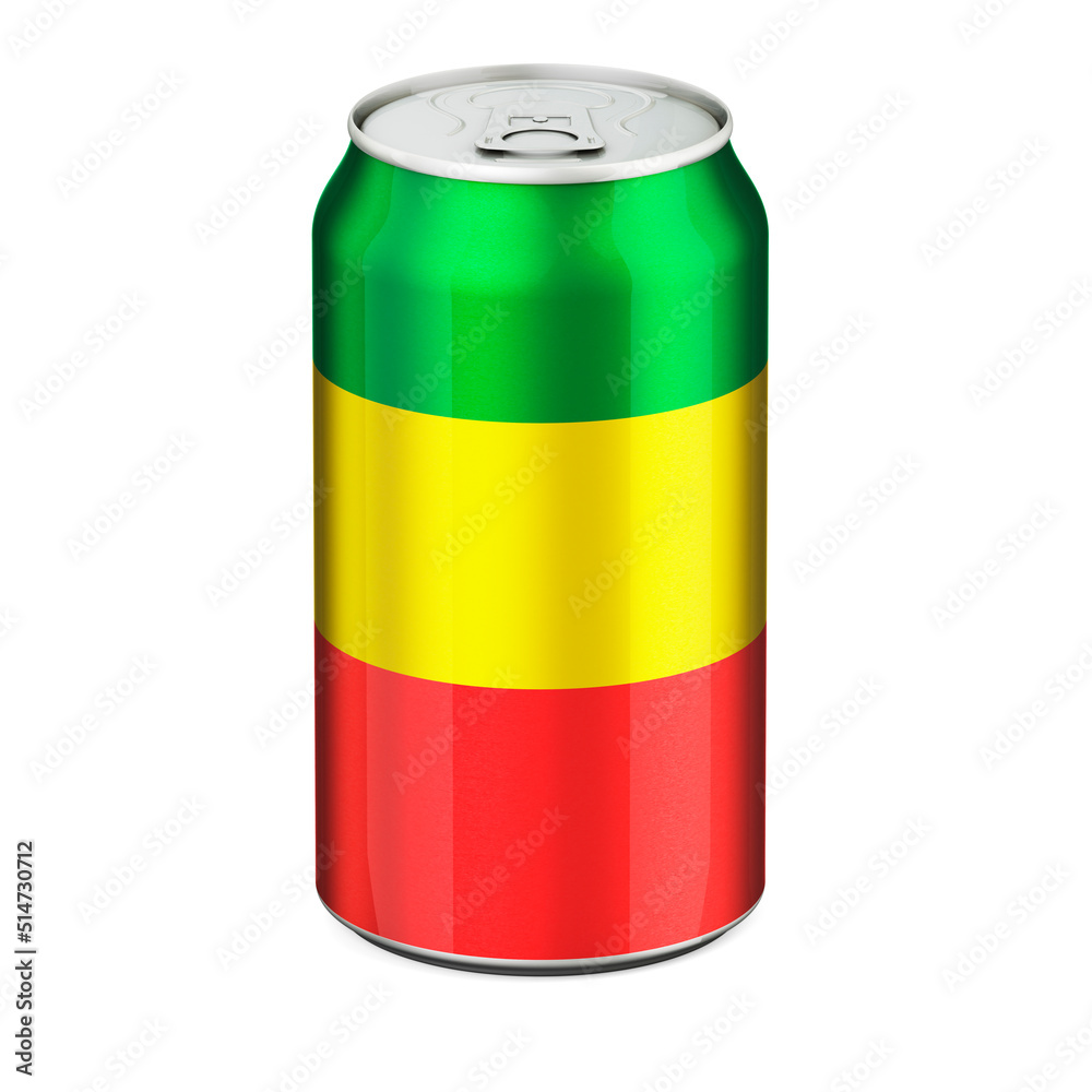 Rastafarian flag painted on the drink metallic can. 3D rendering Rastafarian flag painted on the drink metallic can. 3D rendering