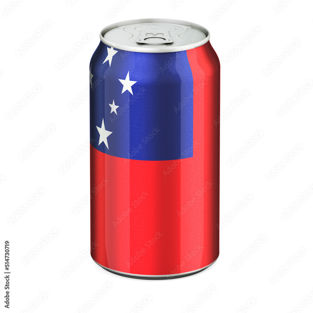 Samoan flag painted on the drink metallic can. 3D rendering