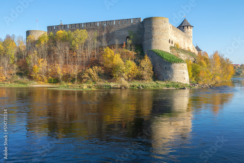 Sunny October day at the ancient Ivangorod fortress. Leningrad region  Russia